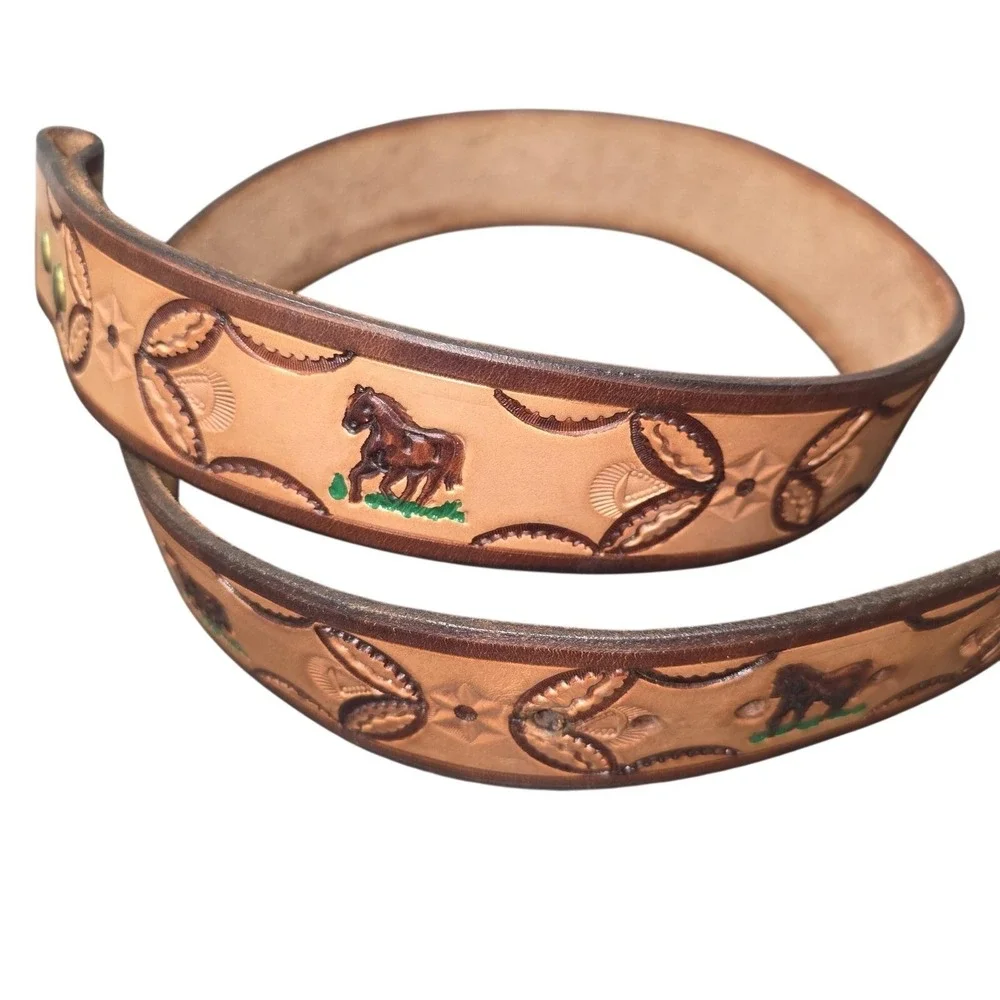 Tooled Leather Horse Rebel Belt Mens 40 Brown Western Cowboy Rodeo Equestrian